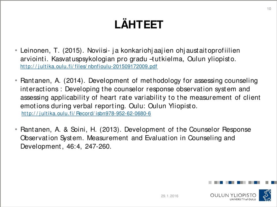 Development of methodology for assessing counseling interactions : Developing the counselor response observation system and assessing applicability of heart rate variability