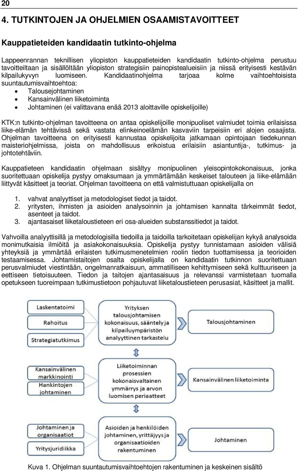 Kandidaatinohjelma tarjoaa kolme vaihtoehtoisista suuntautumisvaihtoehtoa: Talousejohtaminen Kansainvälinen liiketoiminta Johtaminen (ei valittavana enää 2013 aloittaville opiskelijoille) KTK:n