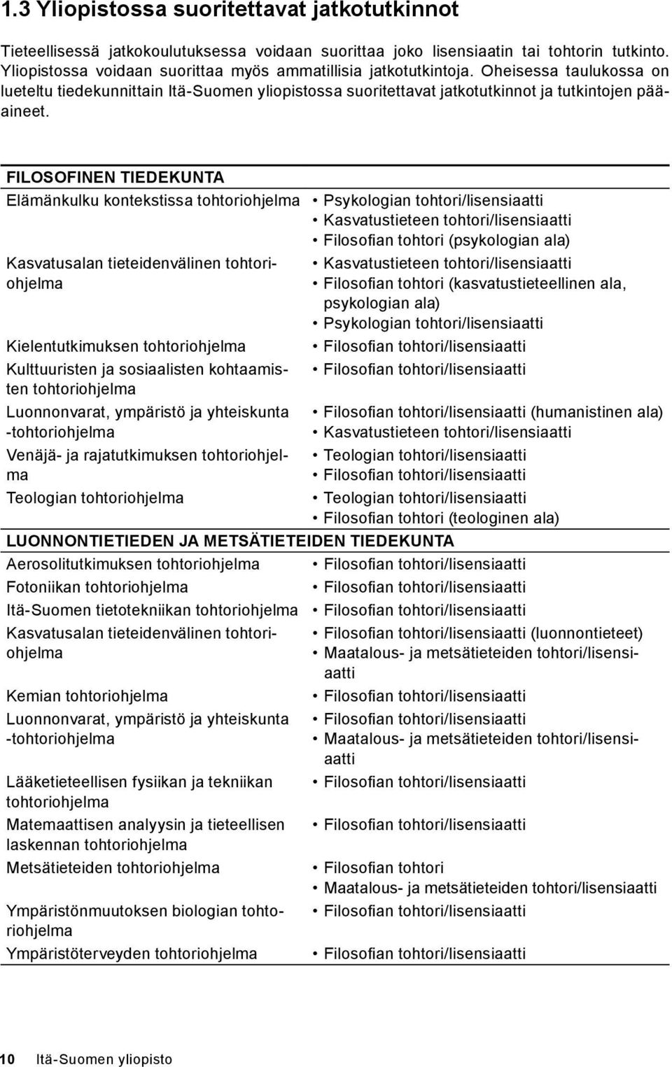 FILOSOFINEN TIEDEKUNTA Elämänkulku kontekstissa tohtoriohjelma Psykologian tohtori/lisensiaatti Kasvatustieteen tohtori/lisensiaatti Filosofian tohtori (psykologian ala) Kasvatusalan tieteidenvälinen