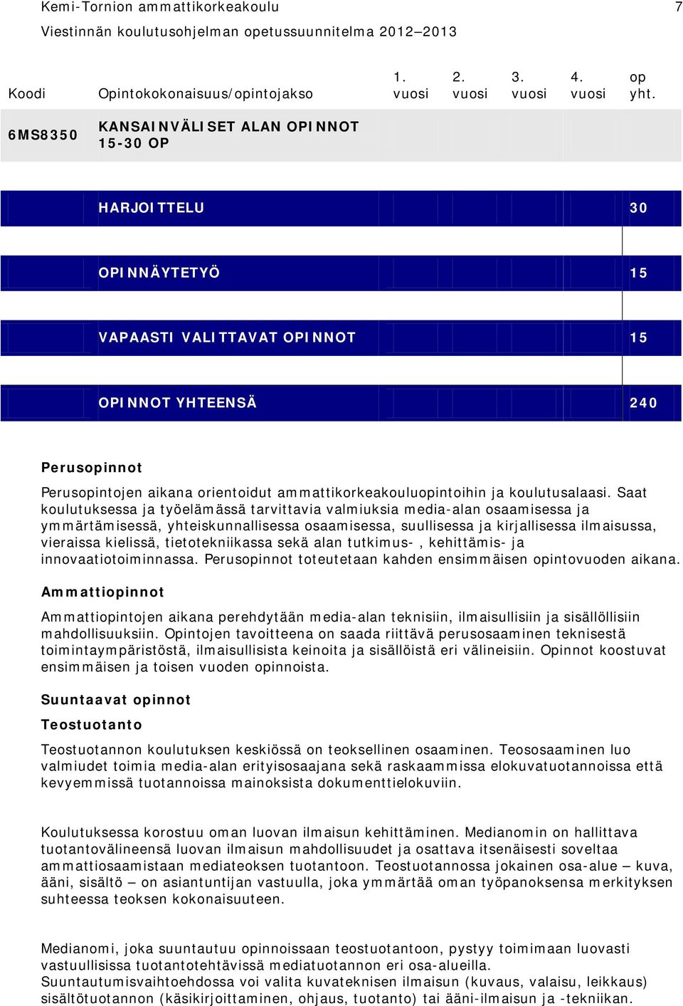 ammattikorkeakouluopintoihin ja koulutusalaasi.
