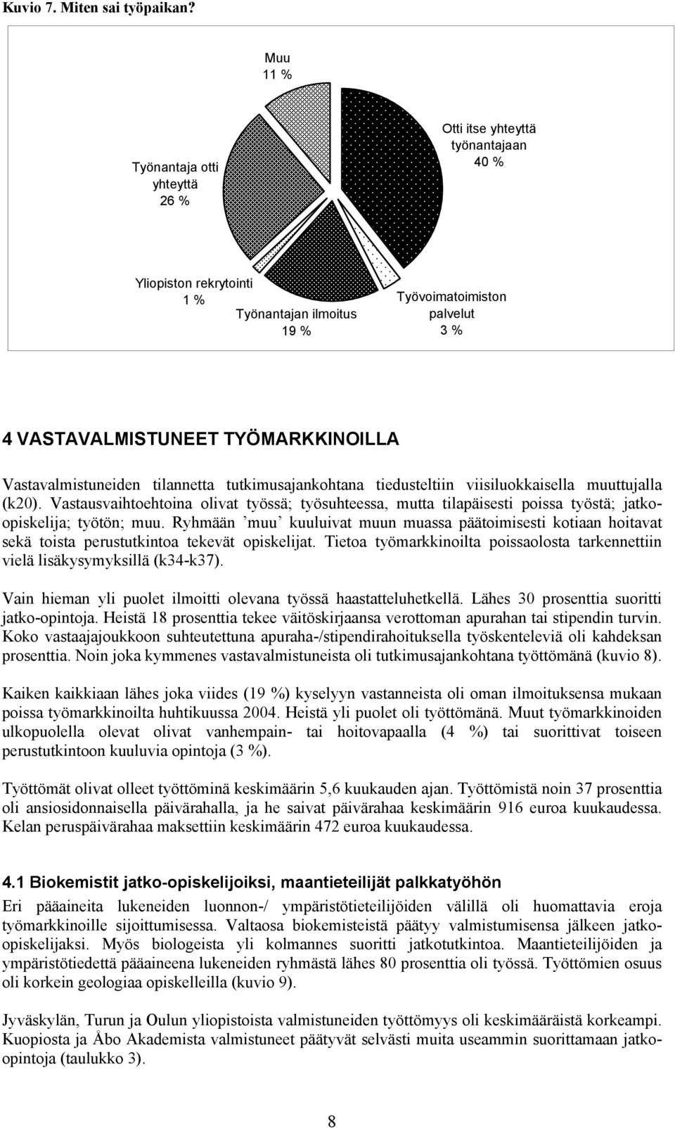 Vastavalmistuneiden tilannetta tutkimusajankohtana tiedusteltiin viisiluokkaisella muuttujalla (k20).