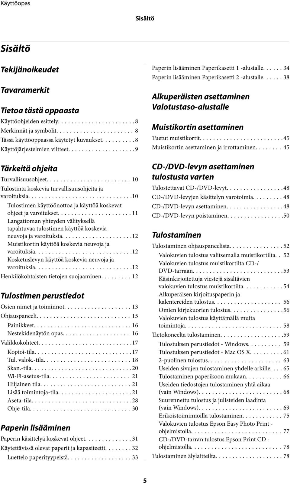 ..11 Langattoman yhteyden välityksellä tapahtuvaa tulostimen käyttöä koskevia neuvoja ja varoituksia...12 Muistikortin käyttöä koskevia neuvoja ja varoituksia.