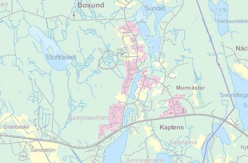 1-5 Kuva 1. Alueen sijainti seudulla. Maanmittauslaitos. Kuva 2. Alueen ohjeellinen sijainti. Maanmittauslaitos. 1.3 Kaavan nimi ja tarkoitus Kaavan nimi on BOSUND ASEMAKAAVAN TARKISTUS JA LAAJENNUS.