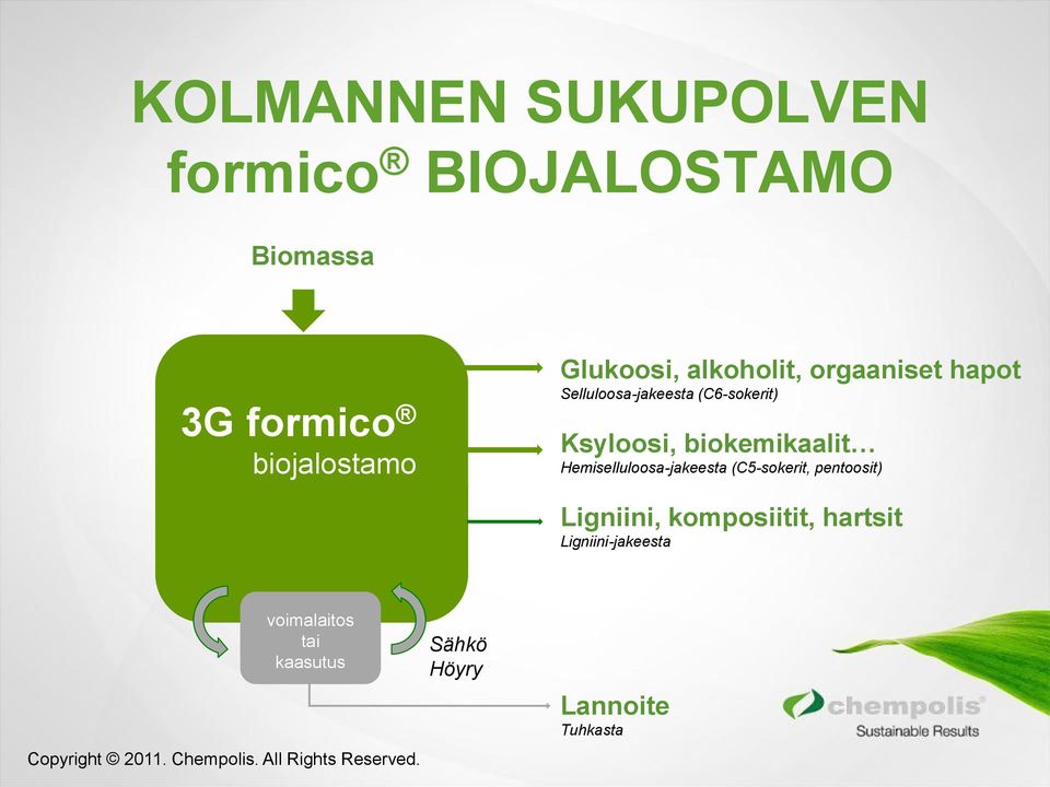 biokemikaalit Hemiselluloosa-jakeesta (C5-sokerit, pentoosit) Ligniini,