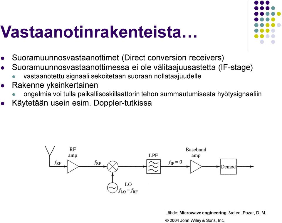 suoraan nollataajuudelle Rakenne yksinkertainen ongelmia voi tulla paikallisoskillaattorin tehon