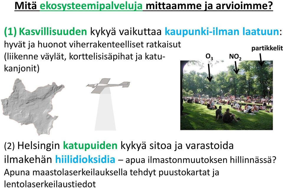 (liikenne väylät, korttelisisäpihat ja katukanjonit) O 3 NO 2 partikkelit (2) Helsingin katupuiden kykyä