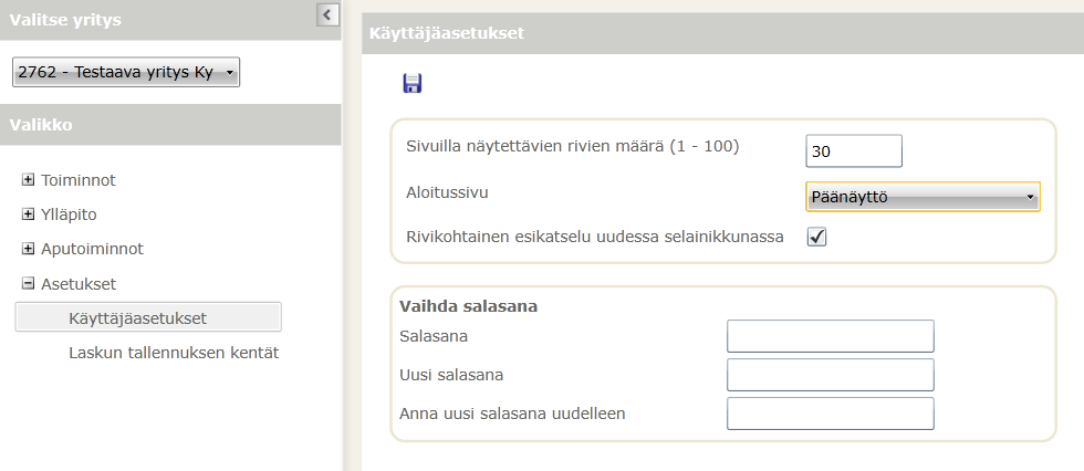 Toukokuu 2016 90 (95) Käyttäjäasetukset Käyttäjäasetuksissa voidaan muokata käyttäjien henkilökohtaisia sovellusasetuksia.