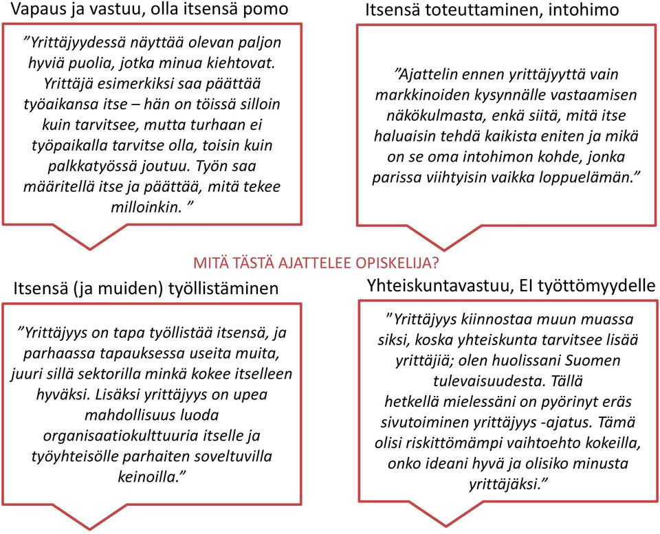 Työn saa määritellä itse ja päättää, mitä tekee milloinkin.