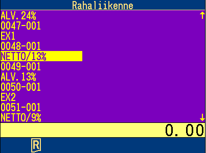 Liiku alaspäin nuolinäppäimellä, riville 0046-001 ja valitse kohta ALV.23% ALV. 23% ALV.24% 5.