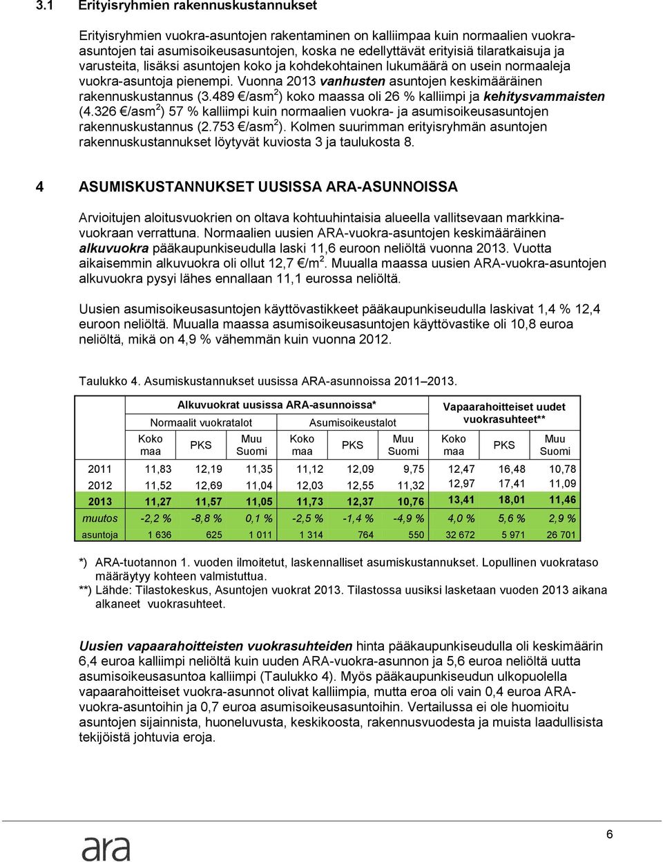 489 /asm 2 ) koko maassa oli 26 % kalliimpi ja kehitysvammaisten (4.326 /asm 2 ) 57 % kalliimpi kuin normaalien vuokra- ja asumisoikeusasuntojen rakennuskustannus (2.753 /asm 2 ).