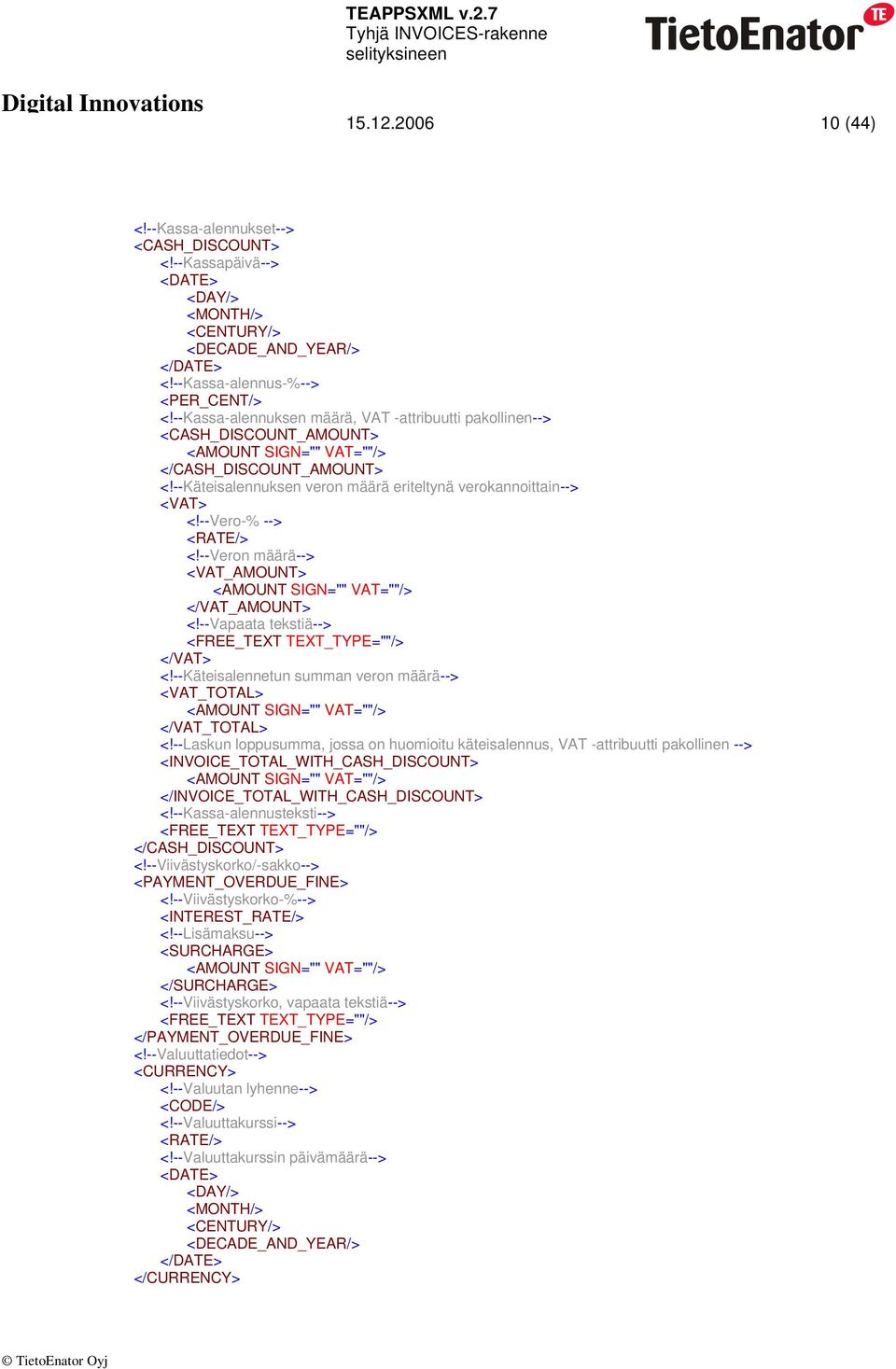 --Veron määrä--> <VAT_AMOUNT> </VAT_AMOUNT> <!--Vapaata tekstiä--> </VAT> <!--Käteisalennetun summan veron määrä--> <VAT_TOTAL> </VAT_TOTAL> <!