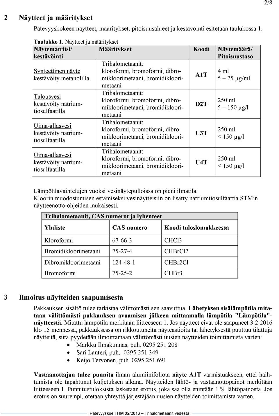 µg/ml 4 ml A1T kestävöity metanolilla metaani Talousvesi kestävöity natriumtiosulfaatilla Uima-allasvesi kestävöity natriumtiosulfaatilla Uima-allasvesi kestävöity natriumtiosulfaatilla