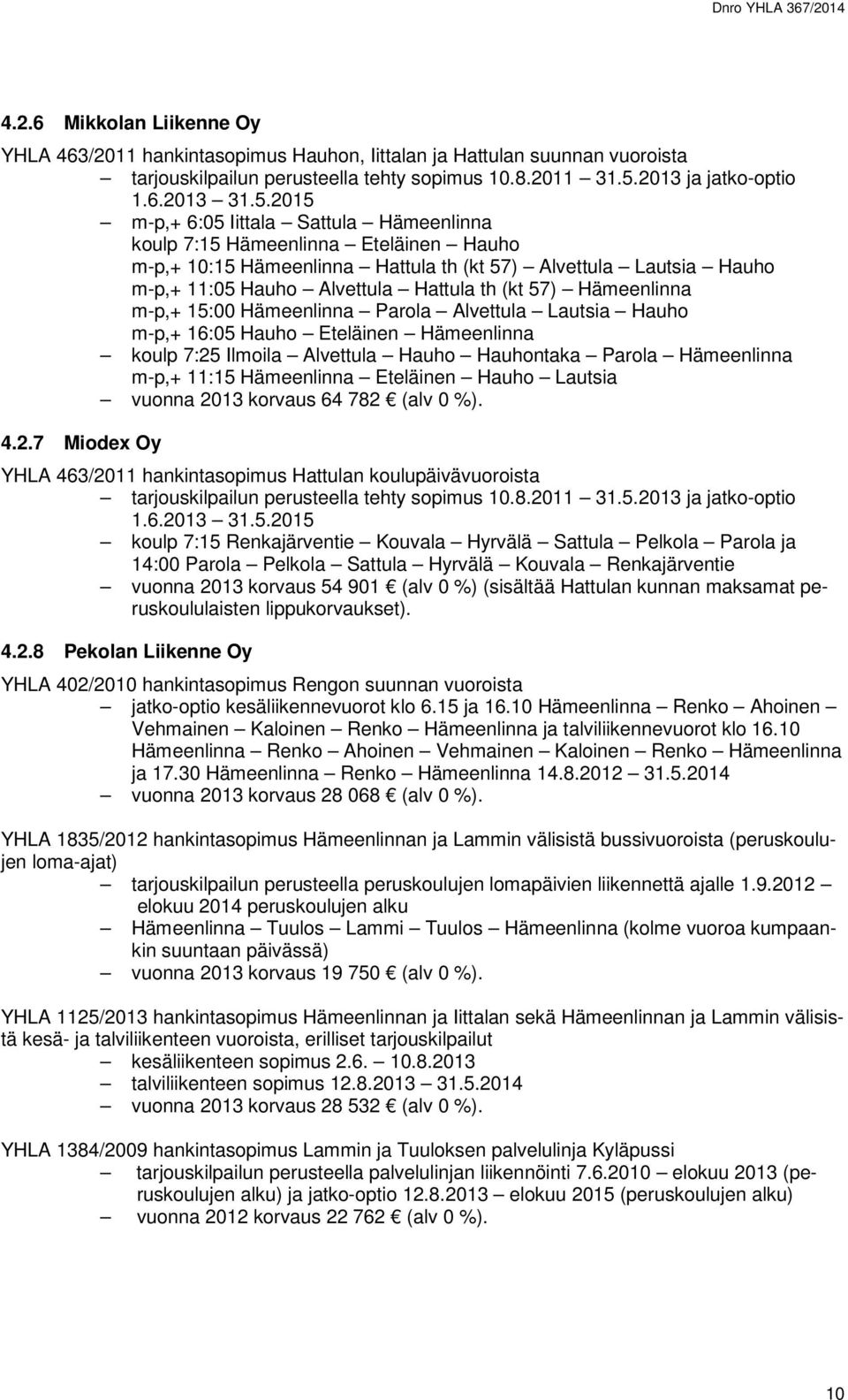 2015 m-p,+ 6:05 Iittala Sattula Hämeenlinna koulp 7:15 Hämeenlinna Eteläinen Hauho m-p,+ 10:15 Hämeenlinna Hattula th (kt 57) Alvettula Lautsia Hauho m-p,+ 11:05 Hauho Alvettula Hattula th (kt 57)