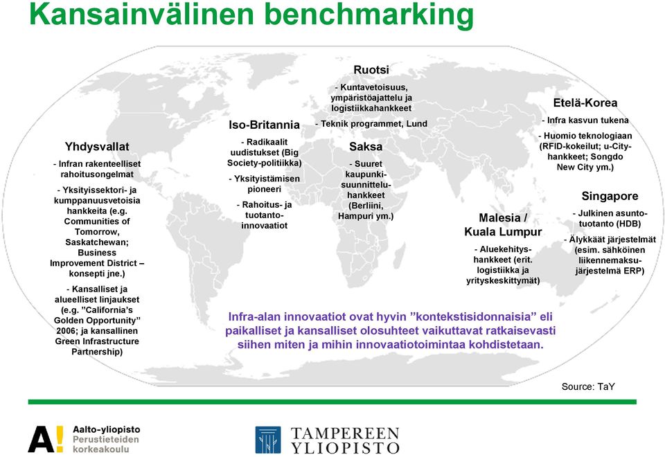 California s Golden Opportunity 2006; ja kansallinen Green Infrastructure Partnership) Iso-Britannia - Radikaalit uudistukset (Big Society-politiikka) - Yksityistämisen pioneeri - Rahoitus- ja