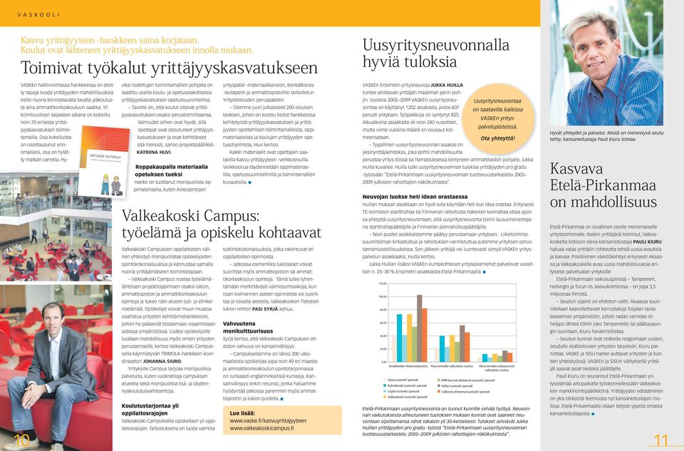 Hy- 10 viksi todettujen toimintamallien pohjalta on laadittu useita koulu- ja opetusalakohtaisia yrittäjyyskasvatuksen opetussuunnitelmia.