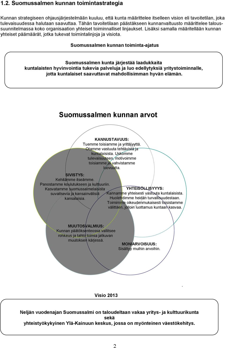 Lisäksi samalla määritellään kunnan yhteiset päämäärät, jotka tukevat toimintalinjoja ja visiota.