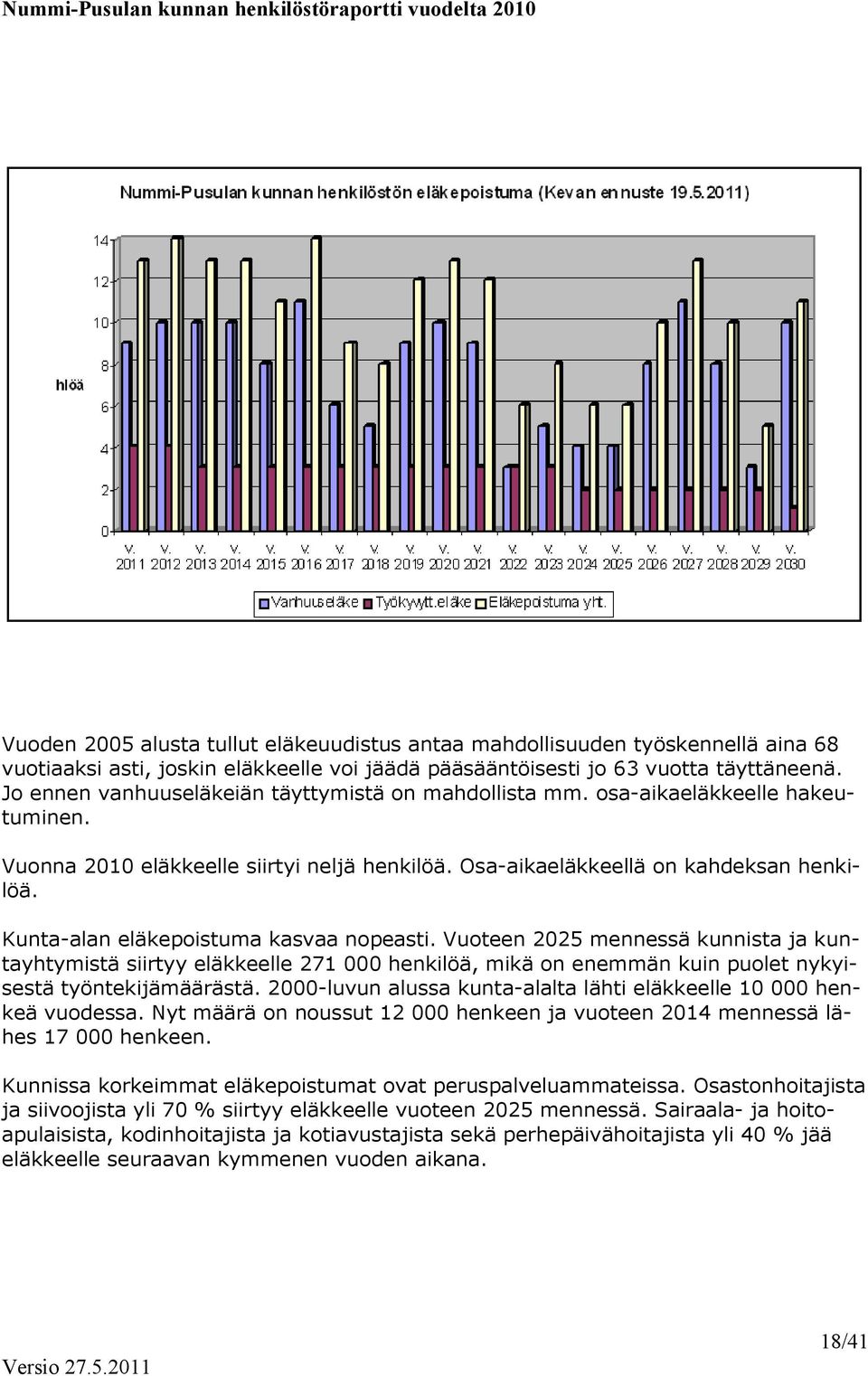 Kunta-alan eläkepoistuma kasvaa nopeasti. Vuoteen 2025 mennessä kunnista ja kuntayhtymistä siirtyy eläkkeelle 271 000 henkilöä, mikä on enemmän kuin puolet nykyisestä työntekijämäärästä.