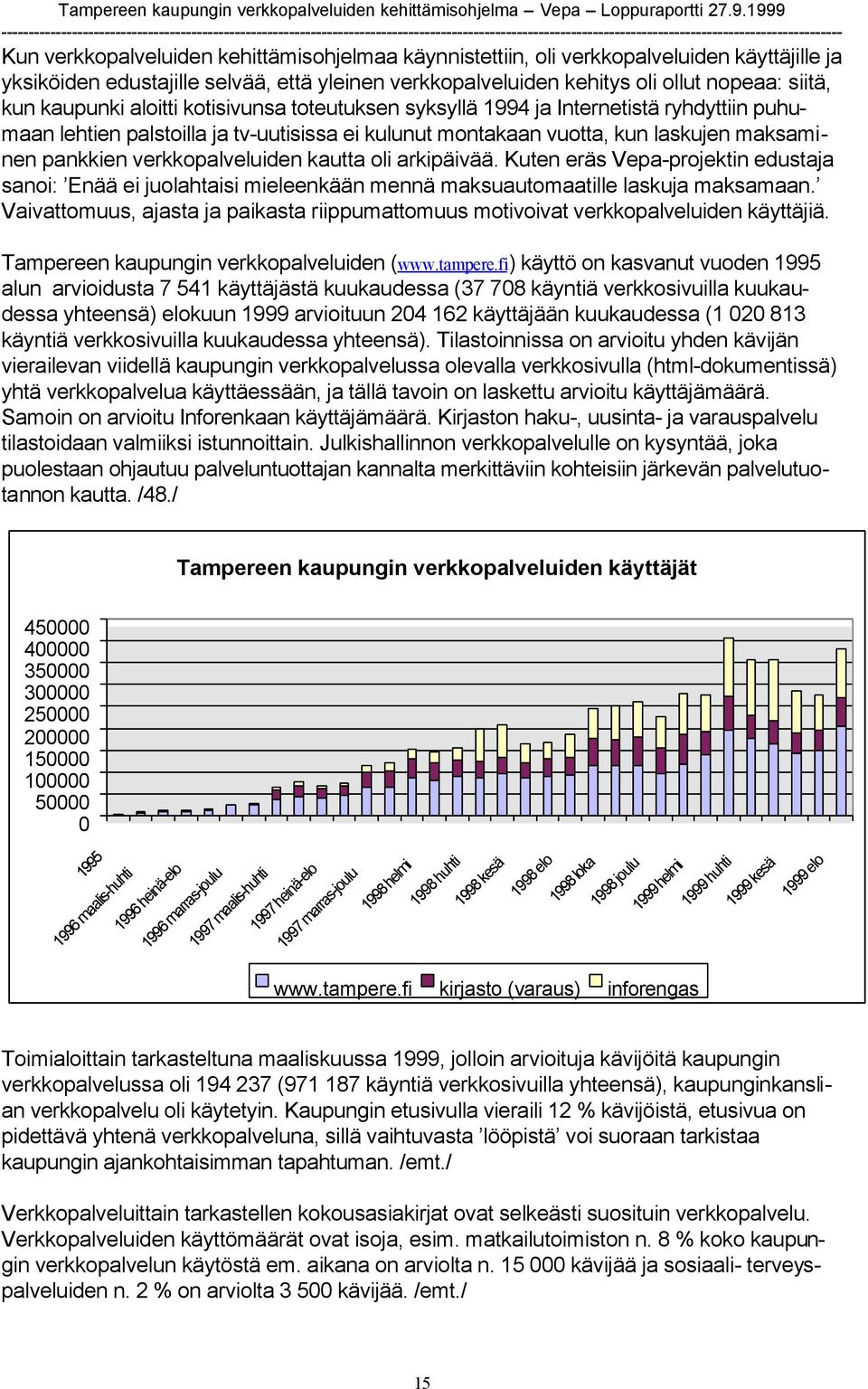 verkkopalveluiden kautta oli arkipäivää. Kuten eräs Vepa-projektin edustaja sanoi: Enää ei juolahtaisi mieleenkään mennä maksuautomaatille laskuja maksamaan.