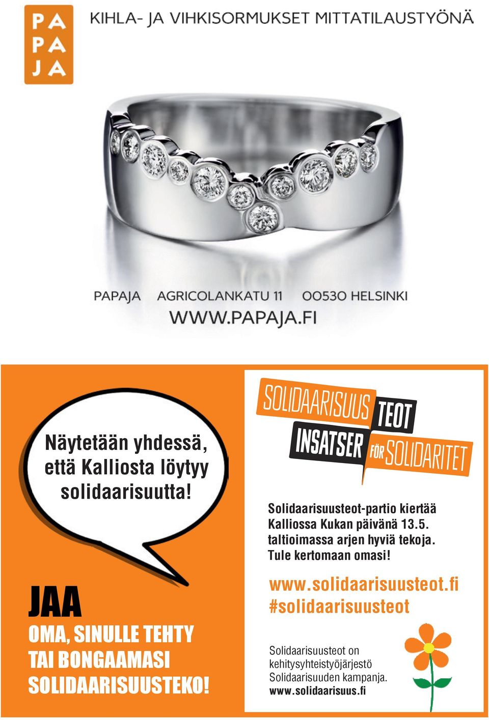 Solidaarisuusteot-partio kiertää Kalliossa Kukan päivänä 13.5.