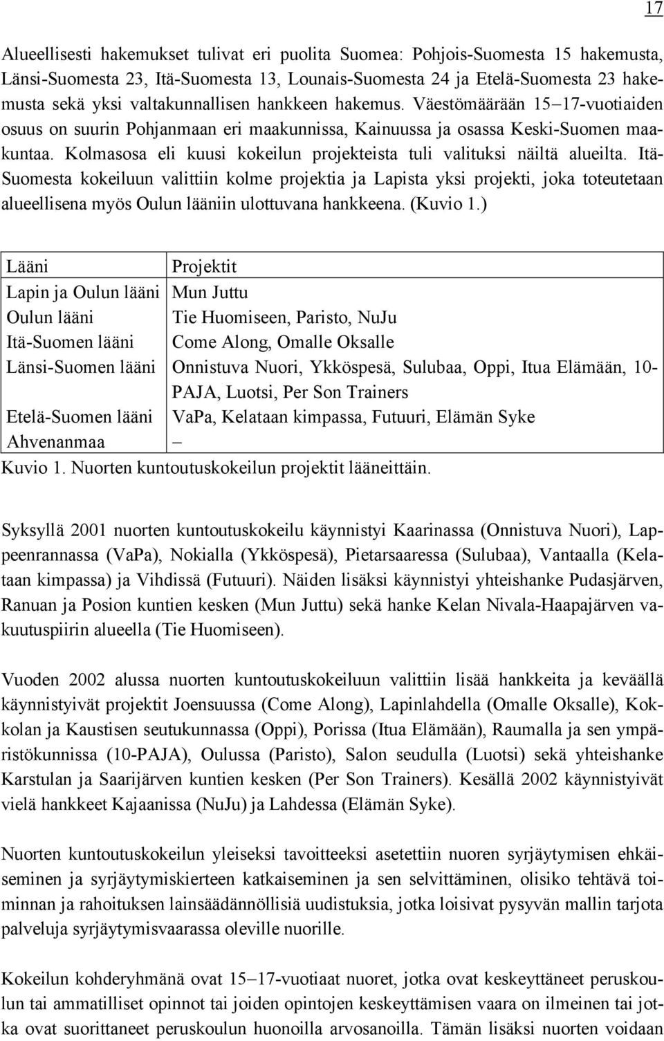 Kolmasosa eli kuusi kokeilun projekteista tuli valituksi näiltä alueilta.