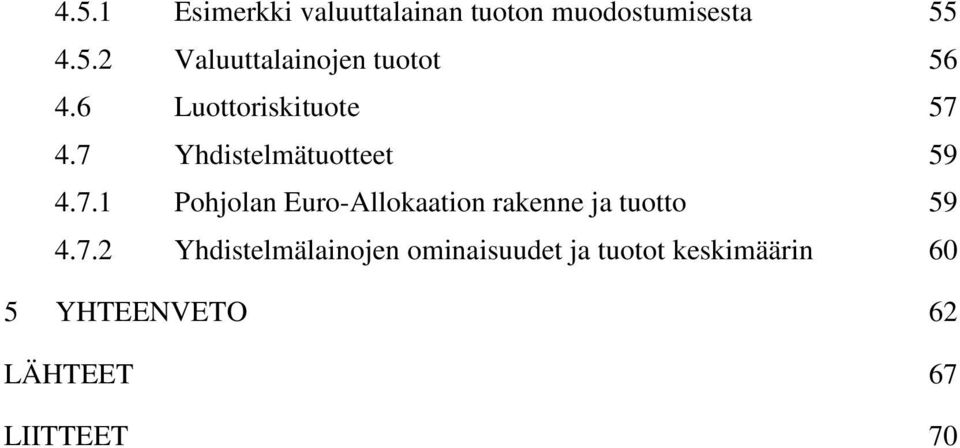 7.2 Yhdistelmälainojen ominaisuudet ja tuotot keskimäärin 60 5 YHTEENVETO