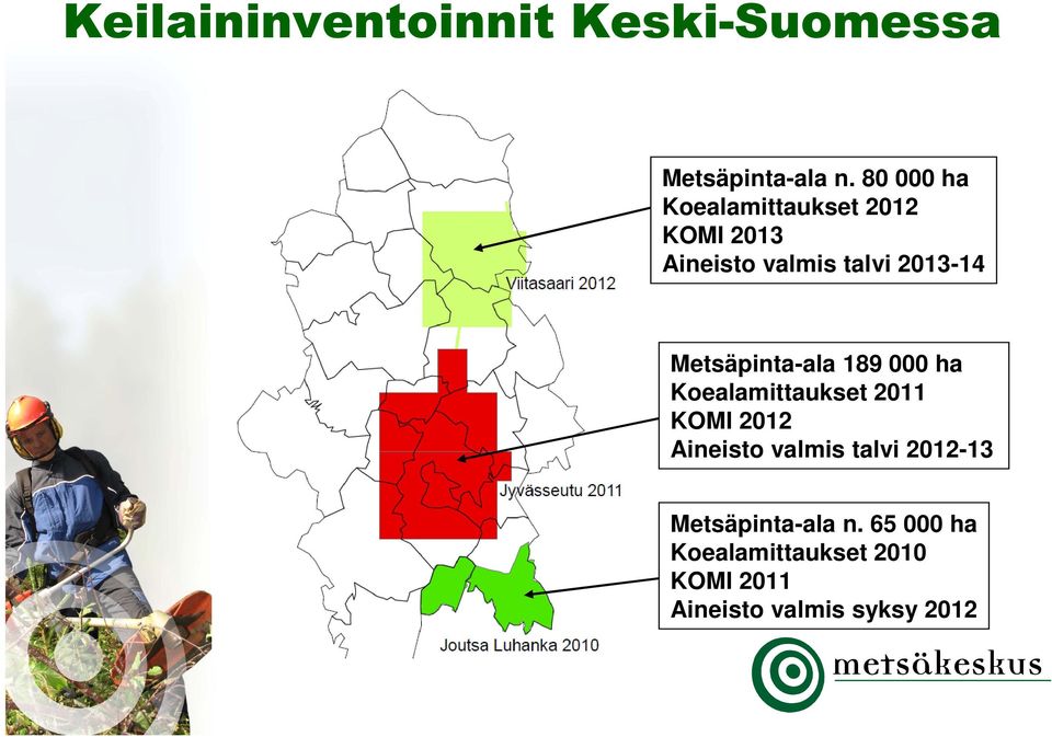 Metsäpinta-ala 189 000 ha Koealamittaukset 2011 KOMI 2012 Aineisto valmis