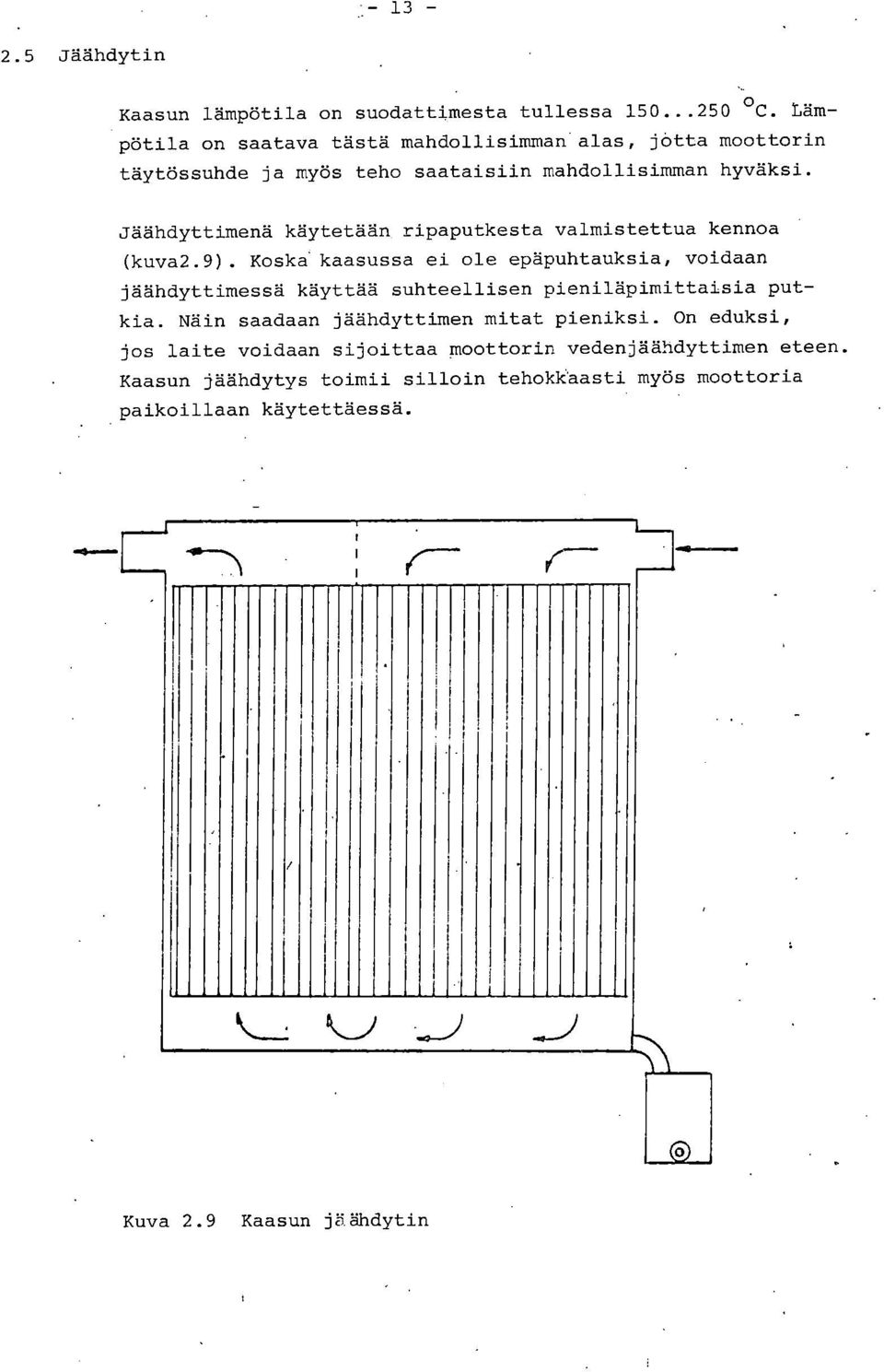 Jäähdyttimenä käytetään ripaputkesta valmistettua kennoa (kuva2.9). Koska.