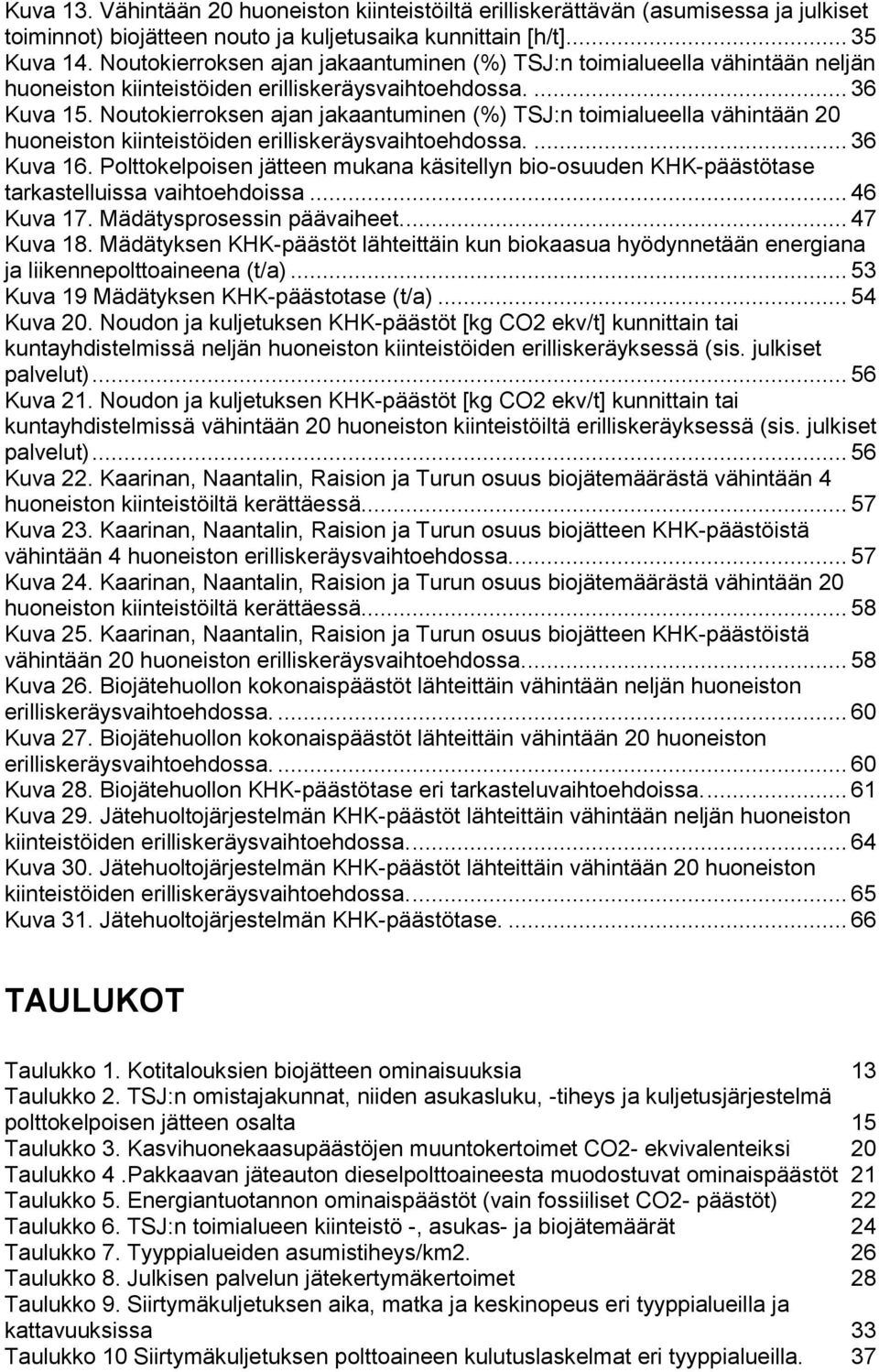 Noutokierroksen ajan jakaantuminen (%) TSJ:n toimialueella vähintään 20 huoneiston kiinteistöiden erilliskeräysvaihtoehdossa.... 36 Kuva 16.