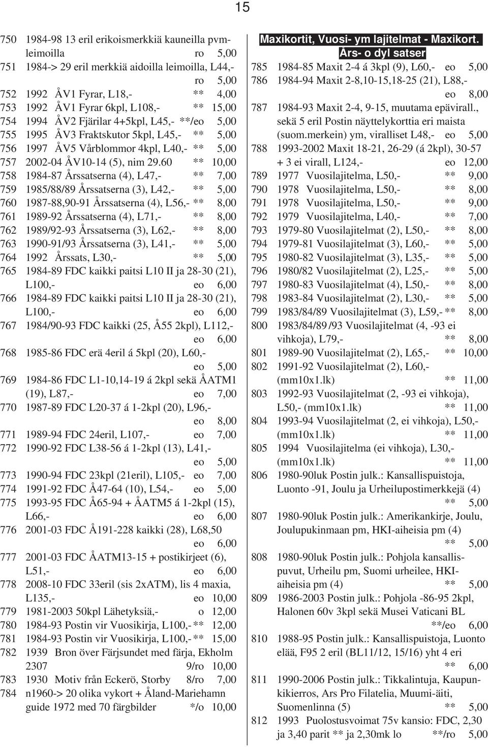 60 ** 10,00 758 1984-87 Årssatserna (4), L47,- ** 7,00 759 1985/88/89 Årssatserna (3), L42,- ** 5,00 760 1987-88,90-91 Årssatserna (4), L56,- ** 8,00 761 1989-92 Årssatserna (4), L71,- ** 8,00 762