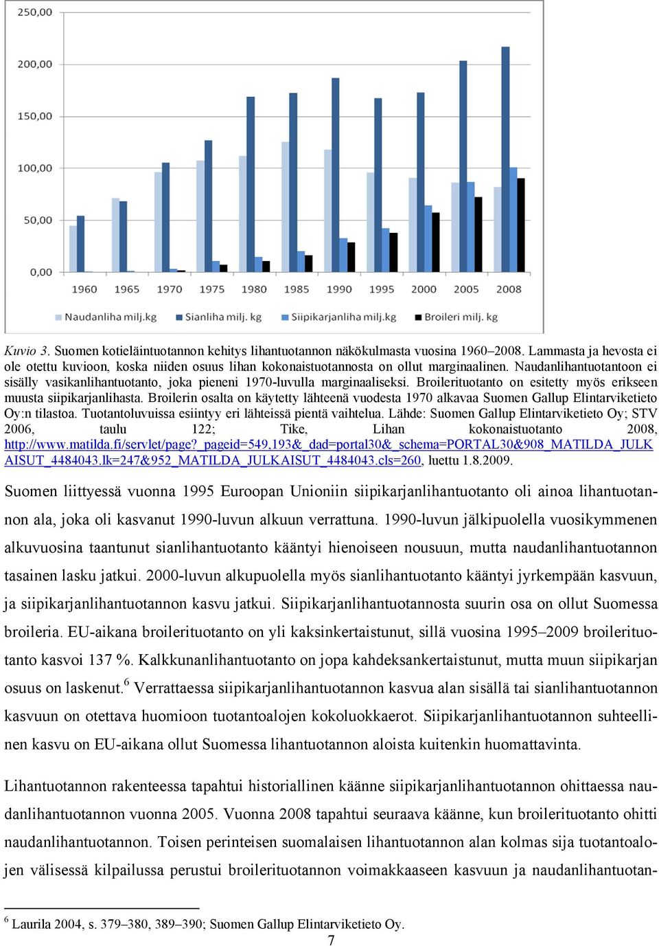 Naudanlihantuotantoon ei sisälly vasikanlihantuotanto, joka pieneni 1970-luvulla marginaaliseksi. Broilerituotanto on esitetty myös erikseen muusta siipikarjanlihasta.