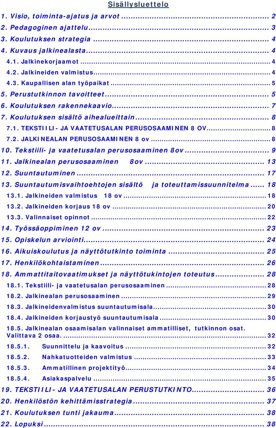 TEKSTIILI- JA VAATETUSALAN PERUSOSAAMINEN 8 OV... 8 7.2. JALKINEALAN PERUSOSAAMINEN 8 ov... 8 10. Tekstiili- ja vaatetusalan perusosaaminen 8ov... 9 11. Jalkinealan perusosaaminen 8ov... 13 12.