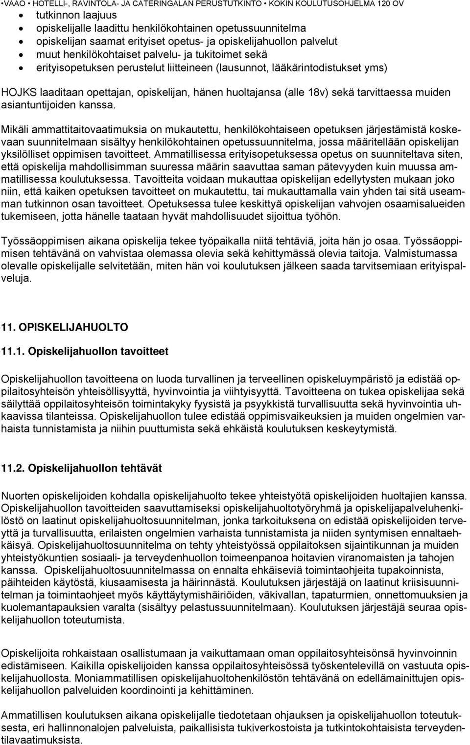 Mikäli ammattitaitovaatimuksia on mukautettu, henkilökohtaiseen opetuksen järjestämistä koskevaan suunnitelmaan sisältyy henkilökohtainen opetussuunnitelma, jossa määritellään opiskelijan