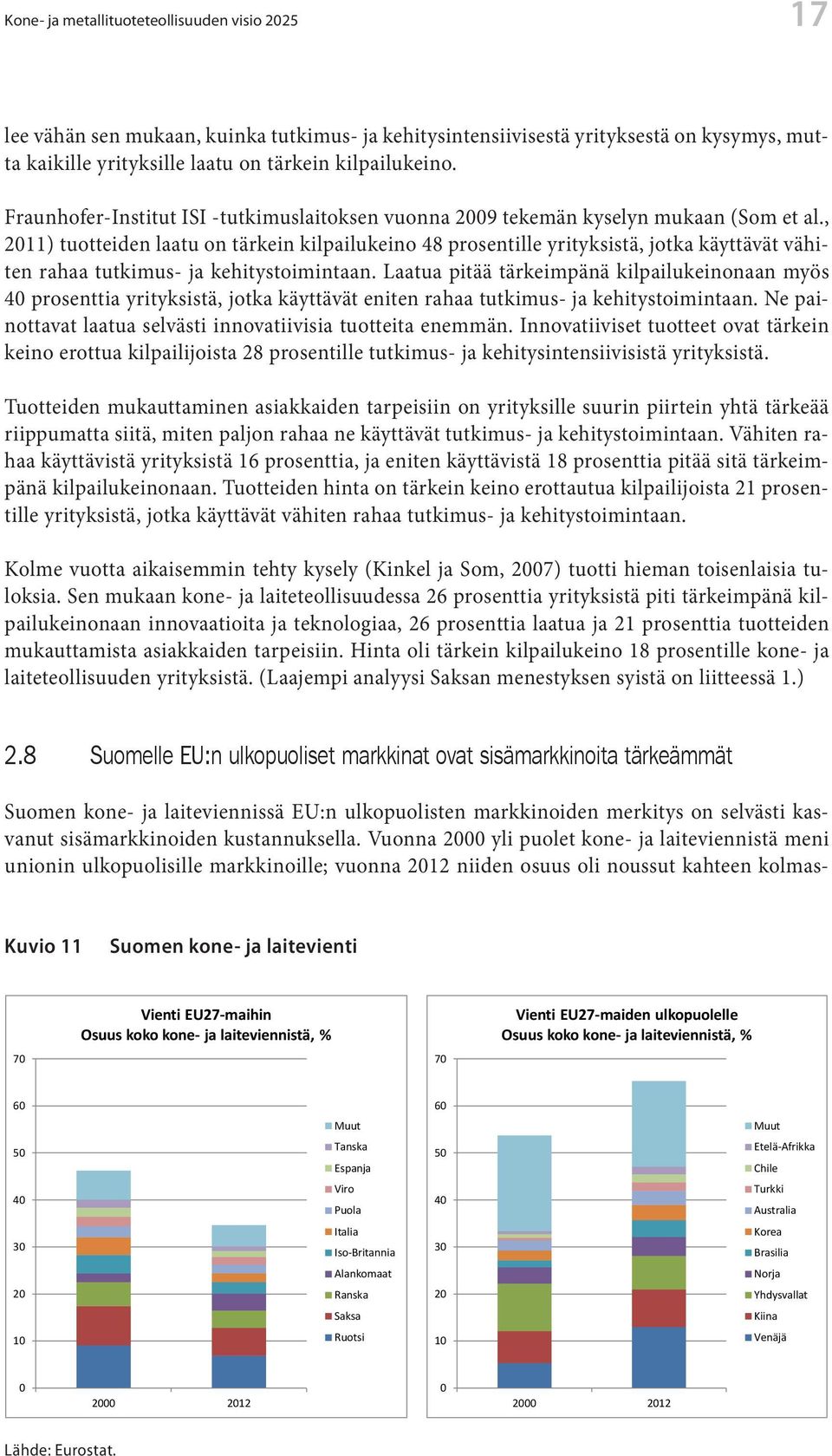 , 211) tuotteiden laatu on tärkein kilpailukeino 48 prosentille yrityksistä, jotka käyttävät vähiten rahaa tutkimus- ja kehitystoimintaan.