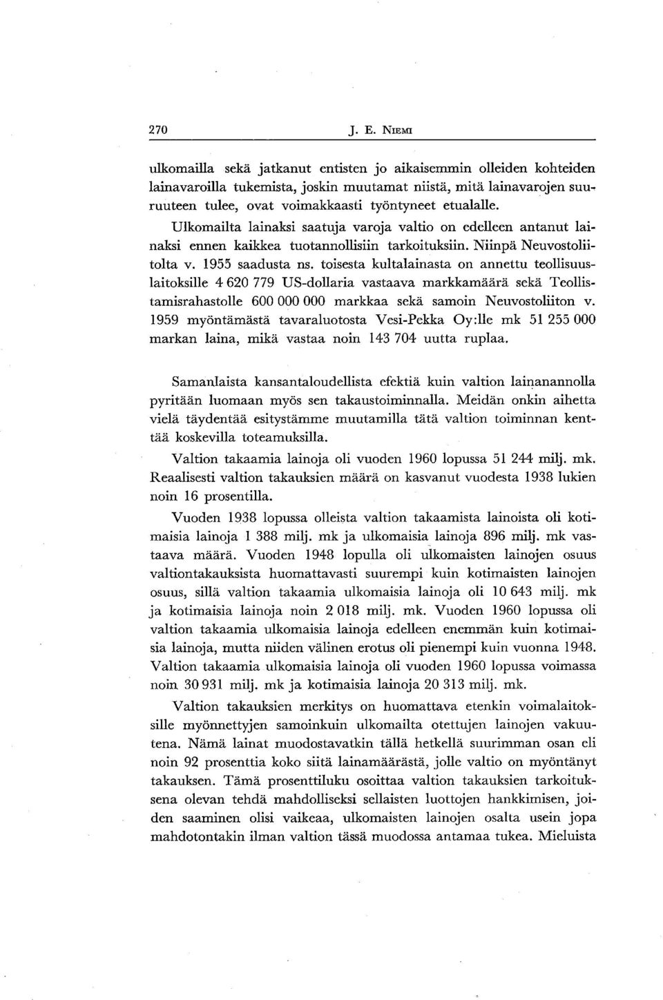 Ulkomailta lainaksi saatuja varoja valtio on edelleen antanut lainaksi ennen kaikkea tuotannollisiin tarkoituksiin. Niinpä Neuvostoliitolta v. 1955 saadusta ns.