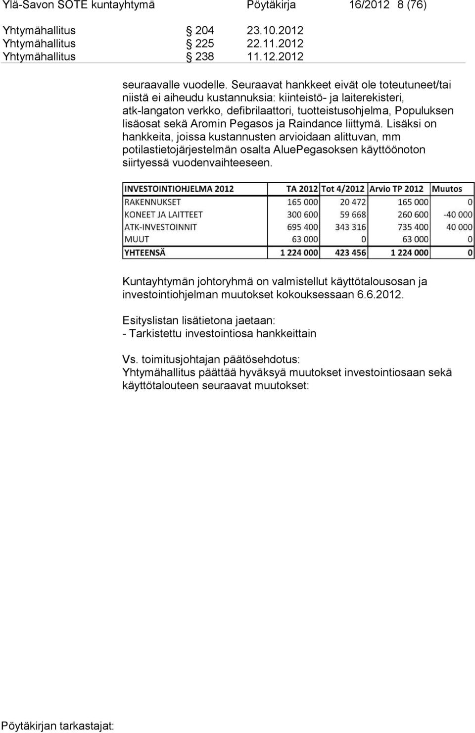 Pegasos ja Raindance liittymä. Lisäksi on hankkeita, joissa kustannusten arvioidaan alittuvan, mm potilastietojärjestelmän osalta AluePegasoksen käyttöönoton siirtyessä vuodenvaihteeseen.