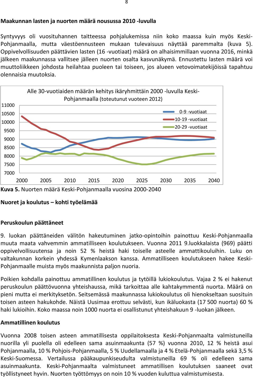 Oppivelvollisuuden päättävien lasten (16 -vuotiaat) määrä on alhaisimmillaan vuonna 2016, minkä jälkeen maakunnassa vallitsee jälleen nuorten osalta kasvunäkymä.