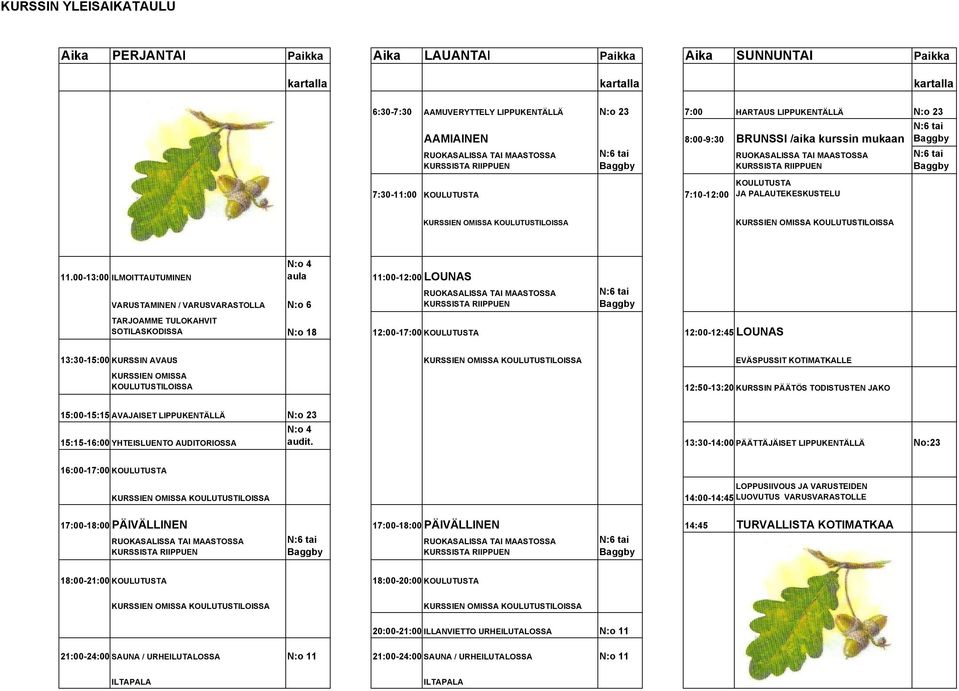 JA PALAUTEKESKUSTELU N:6 tai Baggby N:6 tai Baggby KURSSIEN OMISSA KOULUTUSTILOISSA KURSSIEN OMISSA KOULUTUSTILOISSA 11.