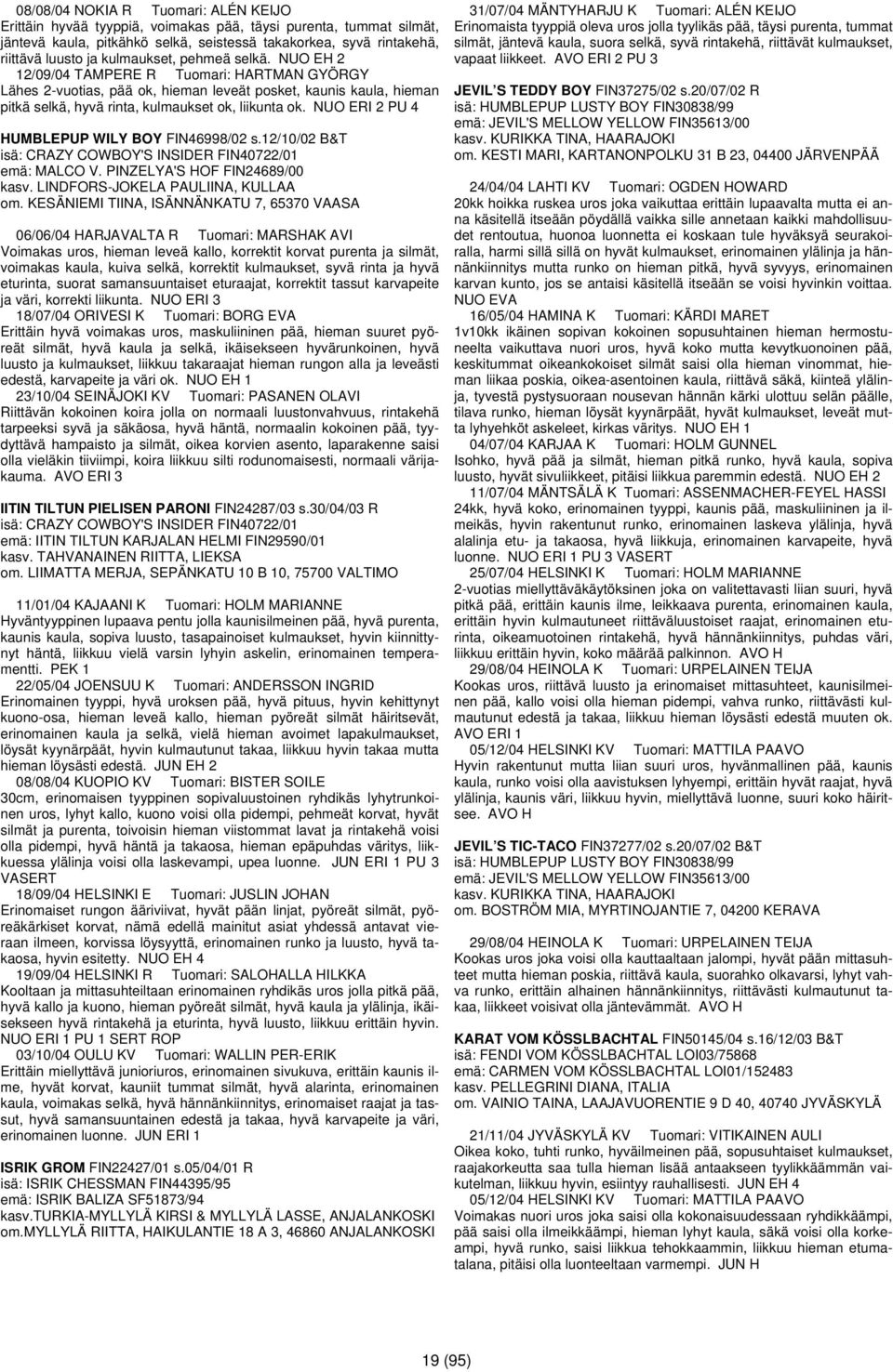 NUO ERI 2 PU 4 HUMBLEPUP WILY BOY FIN46998/02 s.12/10/02 B&T isä: CRAZY COWBOY'S INSIDER FIN40722/01 emä: MALCO V. PINZELYA'S HOF FIN24689/00 kasv. LINDFORS-JOKELA PAULIINA, KULLAA om.