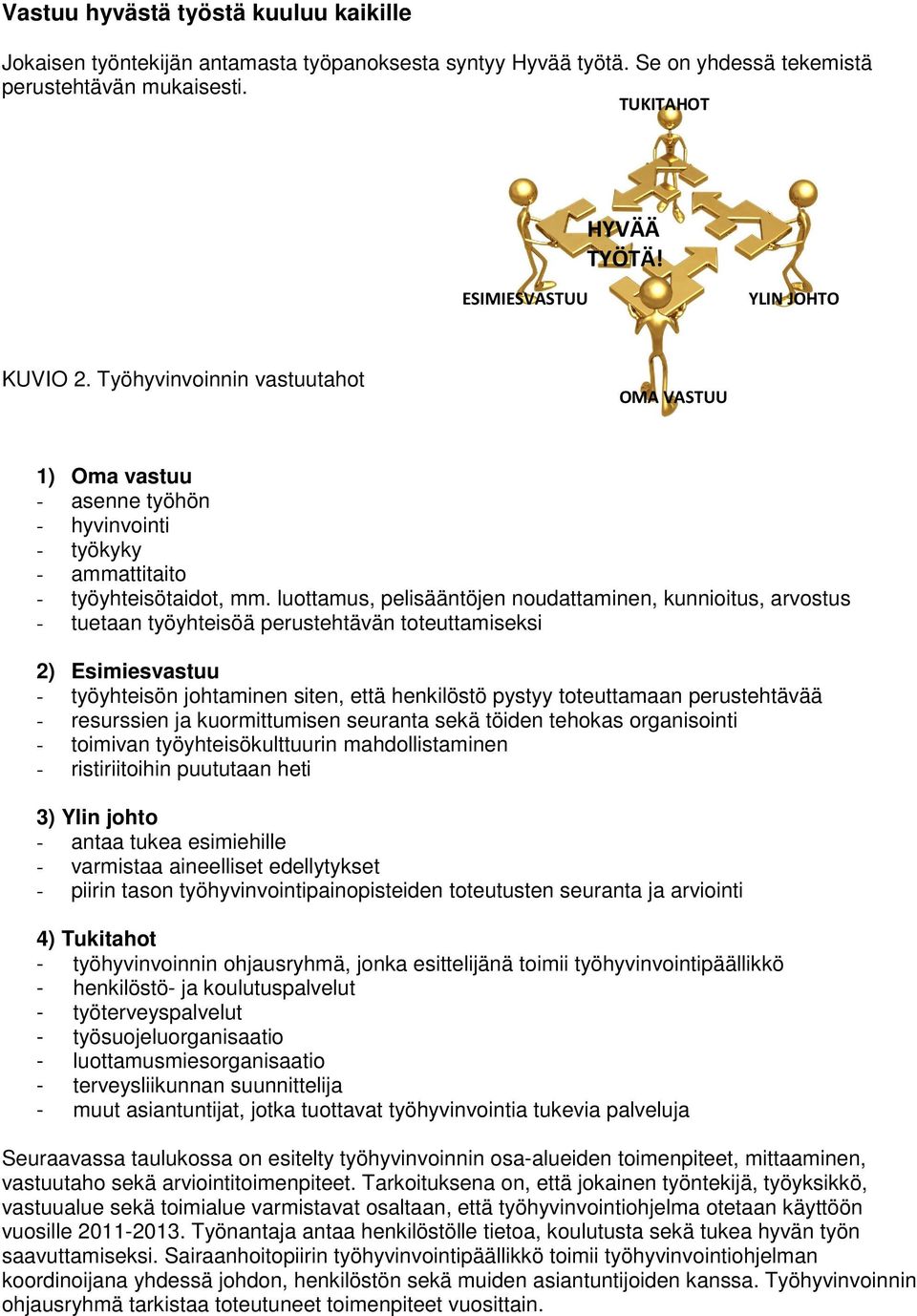 luottamus, pelisääntöjen noudattaminen, kunnioitus, arvostus - tuetaan työyhteisöä perustehtävän toteuttamiseksi 2) Esimiesvastuu - työyhteisön johtaminen siten, että henkilöstö pystyy toteuttamaan