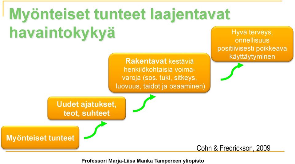 tuki, sitkeys, luovuus, taidot ja osaaminen) Hyvä terveys, onnellisuus