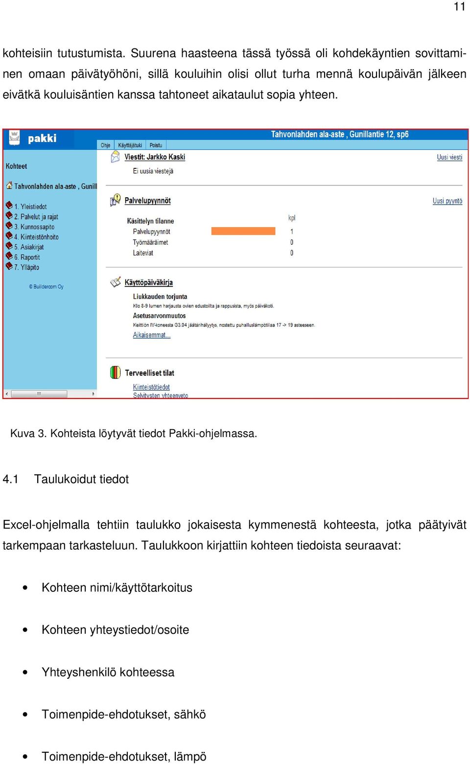 kouluisäntien kanssa tahtoneet aikataulut sopia yhteen. Kuva 3. Kohteista löytyvät tiedot Pakki-ohjelmassa. 4.