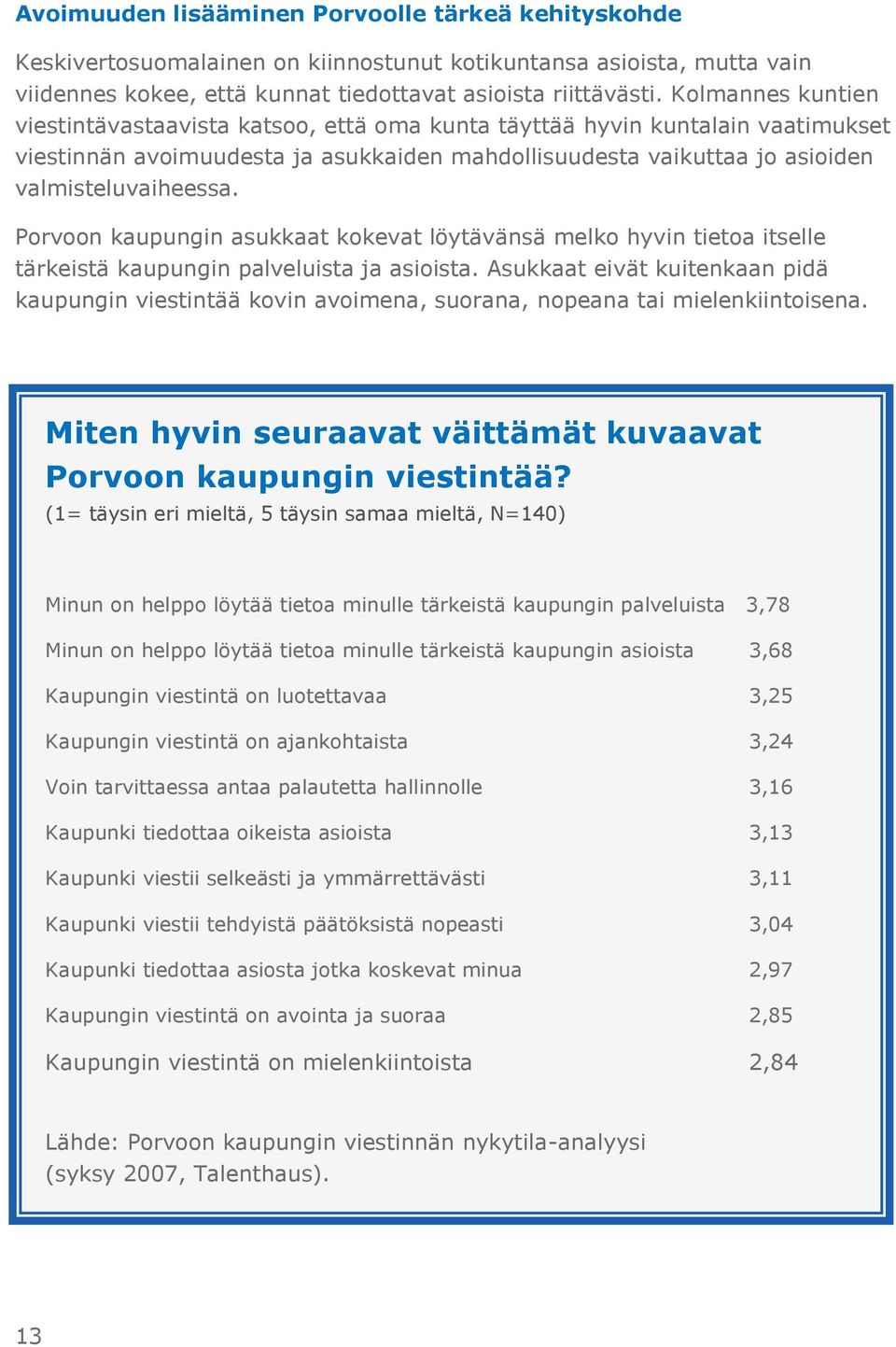 Porvoon kaupungin asukkaat kokevat löytävänsä melko hyvin tietoa itselle tärkeistä kaupungin palveluista ja asioista.