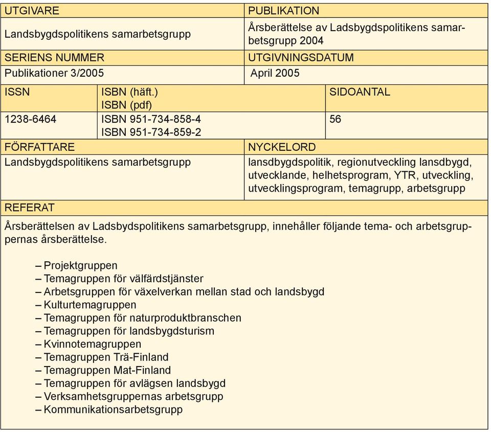 helhetsprogram, YTR, utveckling, utvecklingsprogram, temagrupp, arbetsgrupp Årsberättelsen av Ladsbydspolitikens samarbetsgrupp, innehåller följande tema- och arbetsgruppernas årsberättelse.