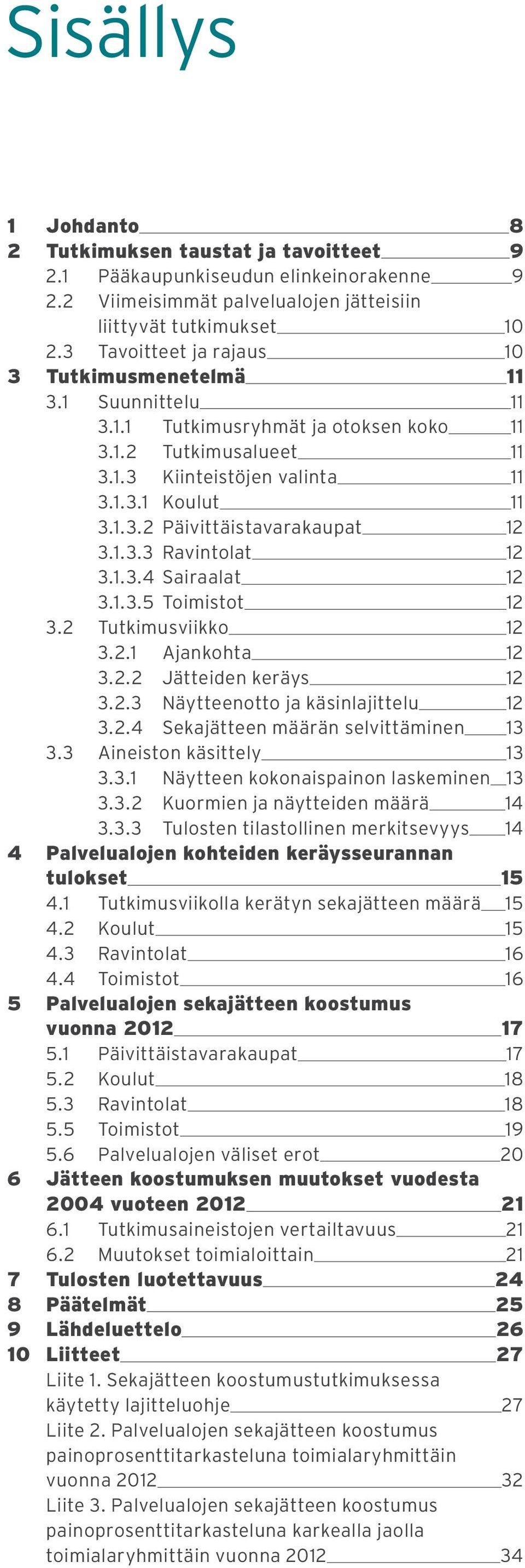 1.3.3 Ravintolat 12 3.1.3.4 Sairaalat 12 3.1.3.5 Toimistot 12 3.2 Tutkimusviikko 12 3.2.1 Ajankohta 12 3.2.2 Jätteiden keräys 12 3.2.3 Näytteenotto ja käsinlajittelu 12 3.2.4 Sekajätteen määrän selvittäminen 13 3.