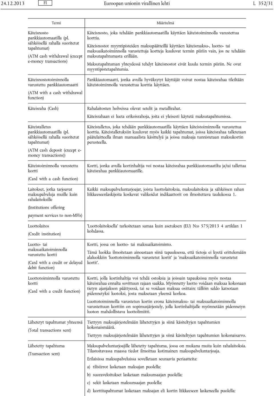 (Cash) Käteistalletus pankkiautomaatilla (pl.