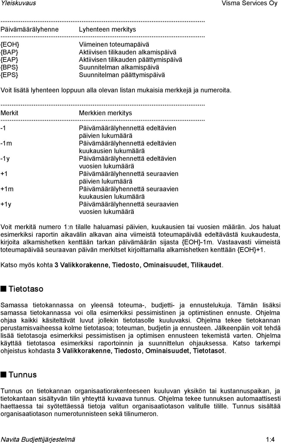 Merkit Merkkien merkitys -1 Päivämäärälyhennettä edeltävien päivien lukumäärä -1m Päivämäärälyhennettä edeltävien kuukausien lukumäärä -1y Päivämäärälyhennettä edeltävien vuosien lukumäärä +1