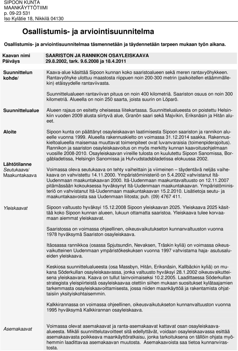 Rantavyöhyke ulottuu maastosta riippuen noin 200-300 metrin (paikoitellen etäämmällekin) etäisyydelle rantaviivasta. Suunnittelualueen rantaviivan pituus on noin 400 kilometriä.