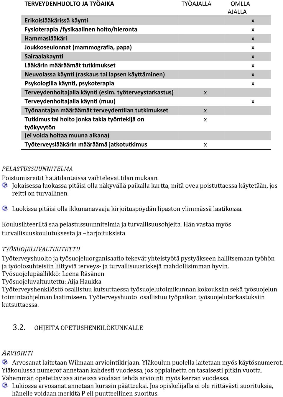 työterveystarkastus) Terveydenhoitajalla käynti (muu) Työnantajan määräämät terveydentilan tutkimukset Tutkimus tai hoito jonka takia työntekijä on työkyvytön (ei voida hoitaa muuna aikana)