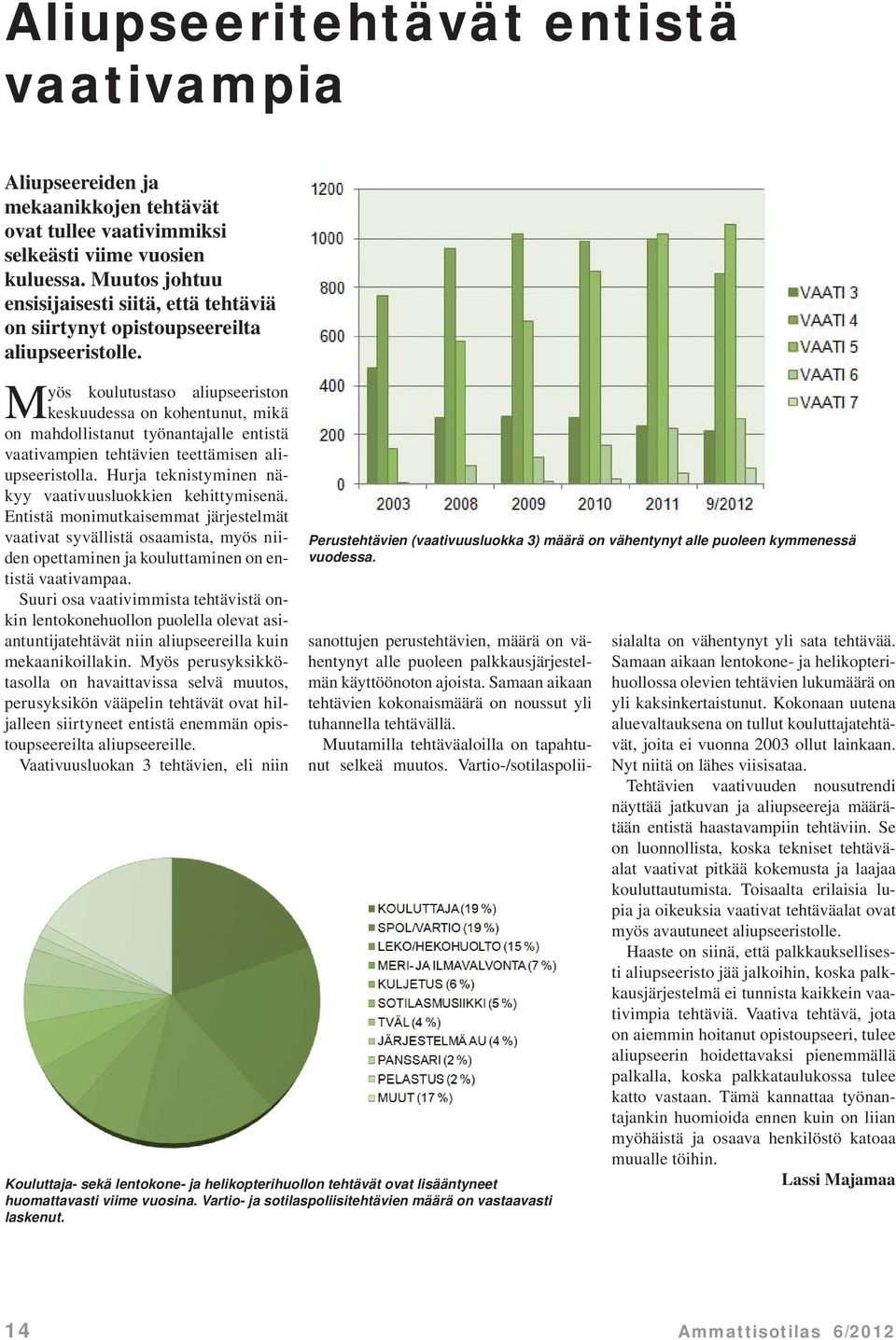 Myös koulutustaso aliupseeriston keskuudessa on kohentunut, mikä on mahdollistanut työnantajalle entistä vaativampien tehtävien teettämisen aliupseeristolla.