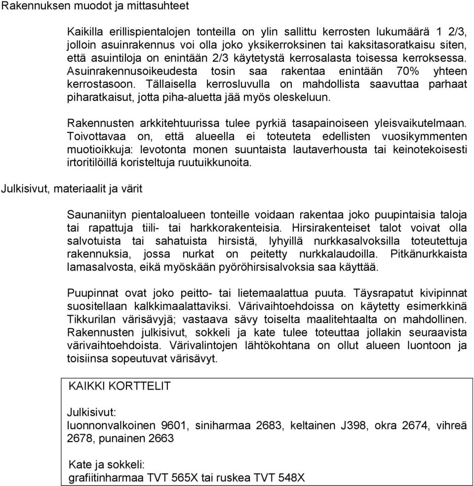 Tällaisella kerrosluvulla on mahdollista saavuttaa parhaat piharatkaisut, jotta piha-aluetta jää myös oleskeluun. Rakennusten arkkitehtuurissa tulee pyrkiä tasapainoiseen yleisvaikutelmaan.